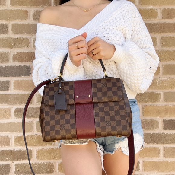 Louis Vuitton Bond Street Top Handle Bag Damier Burgundy Leather MM Brown - Picture 11 of 11